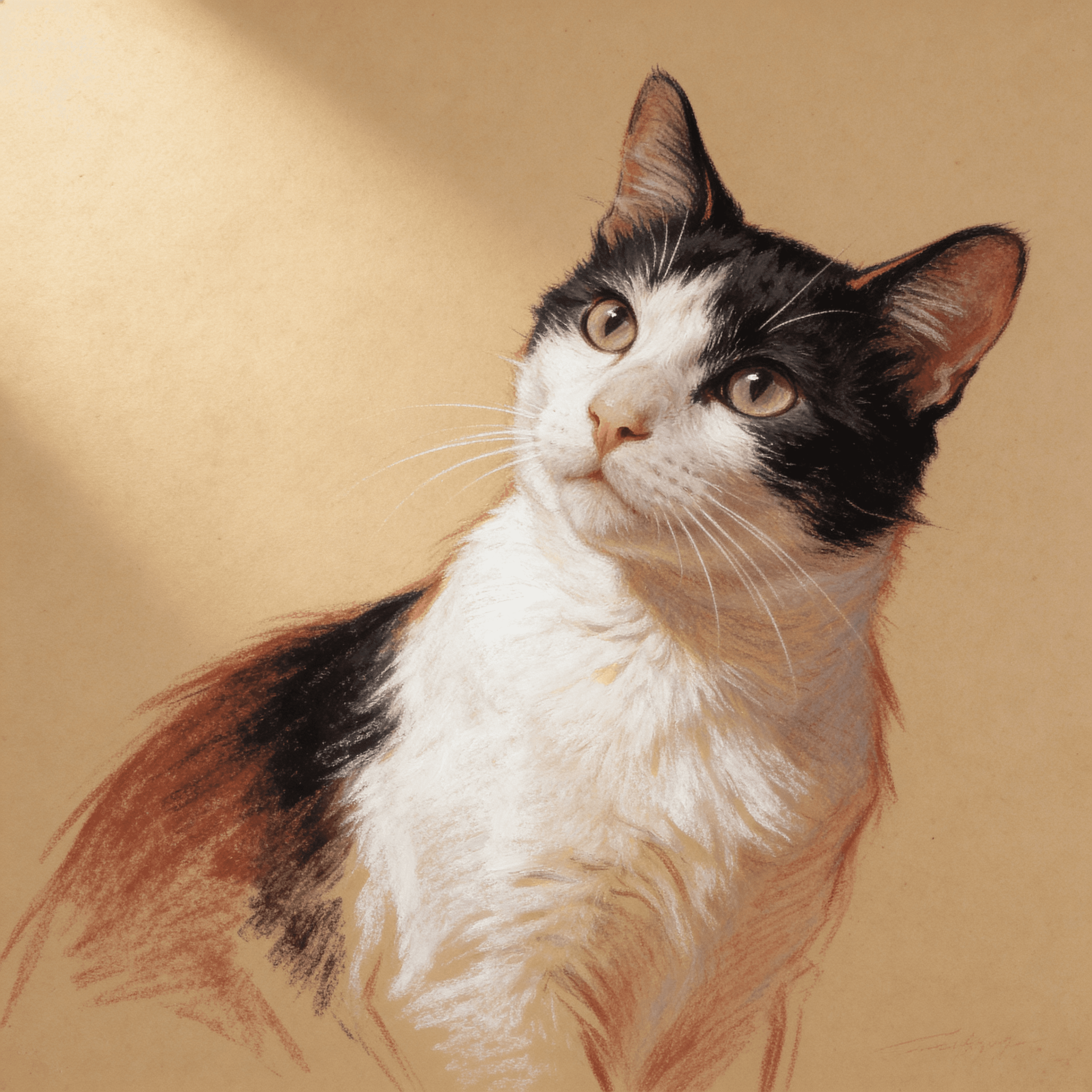 Charcoal Sketch style portrait of a cat