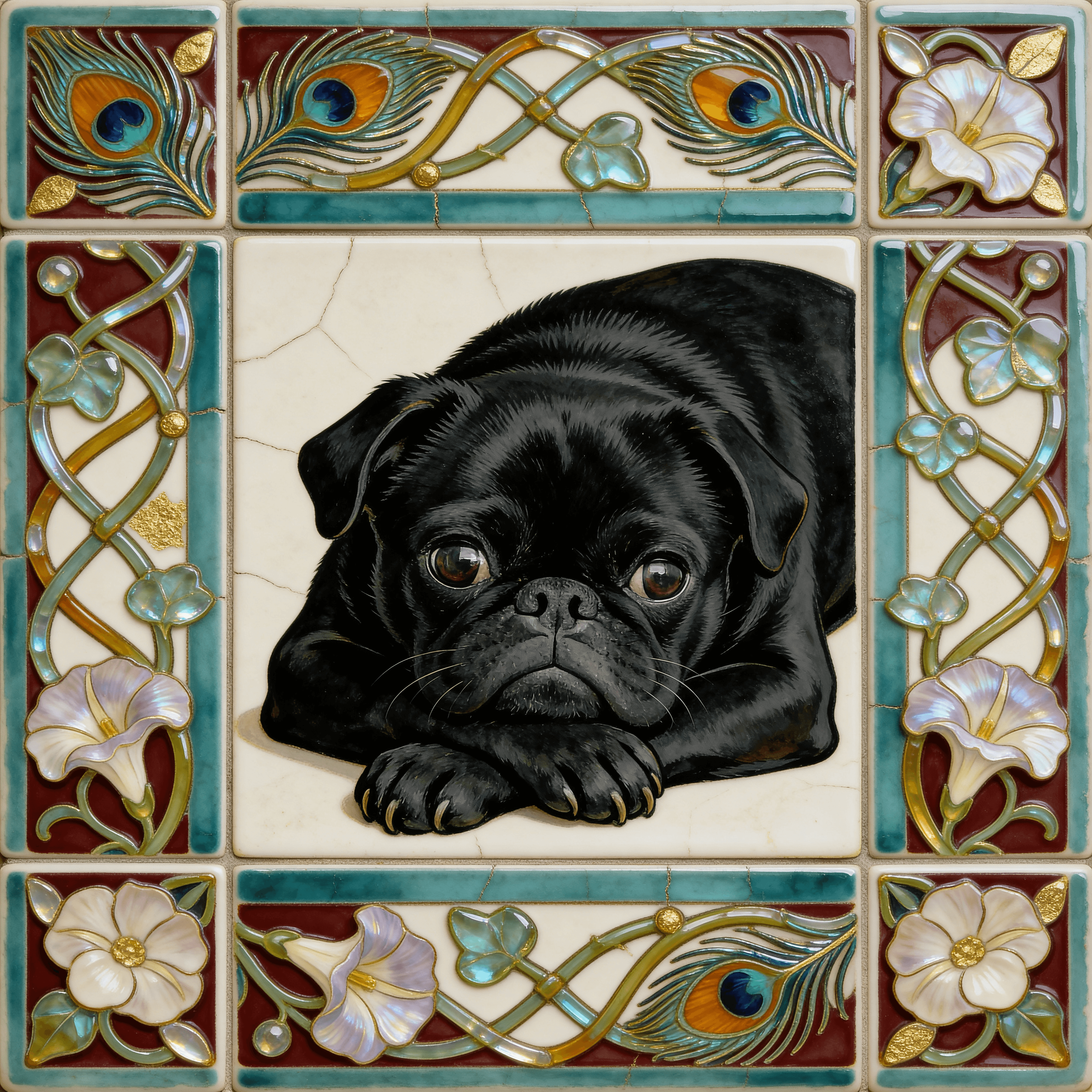 Art Nouveau style portrait of a dog