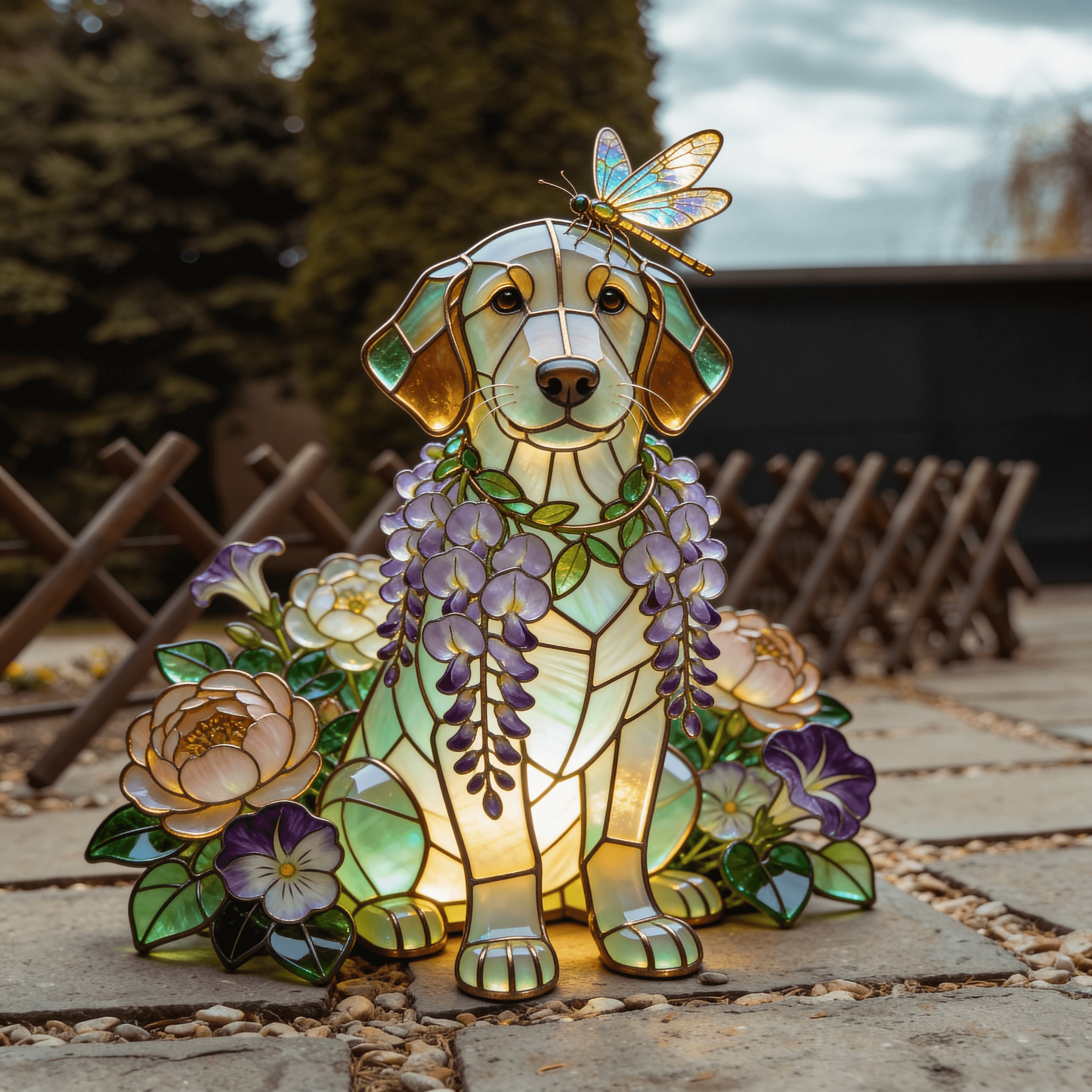 Stained Glass style portrait of a dog