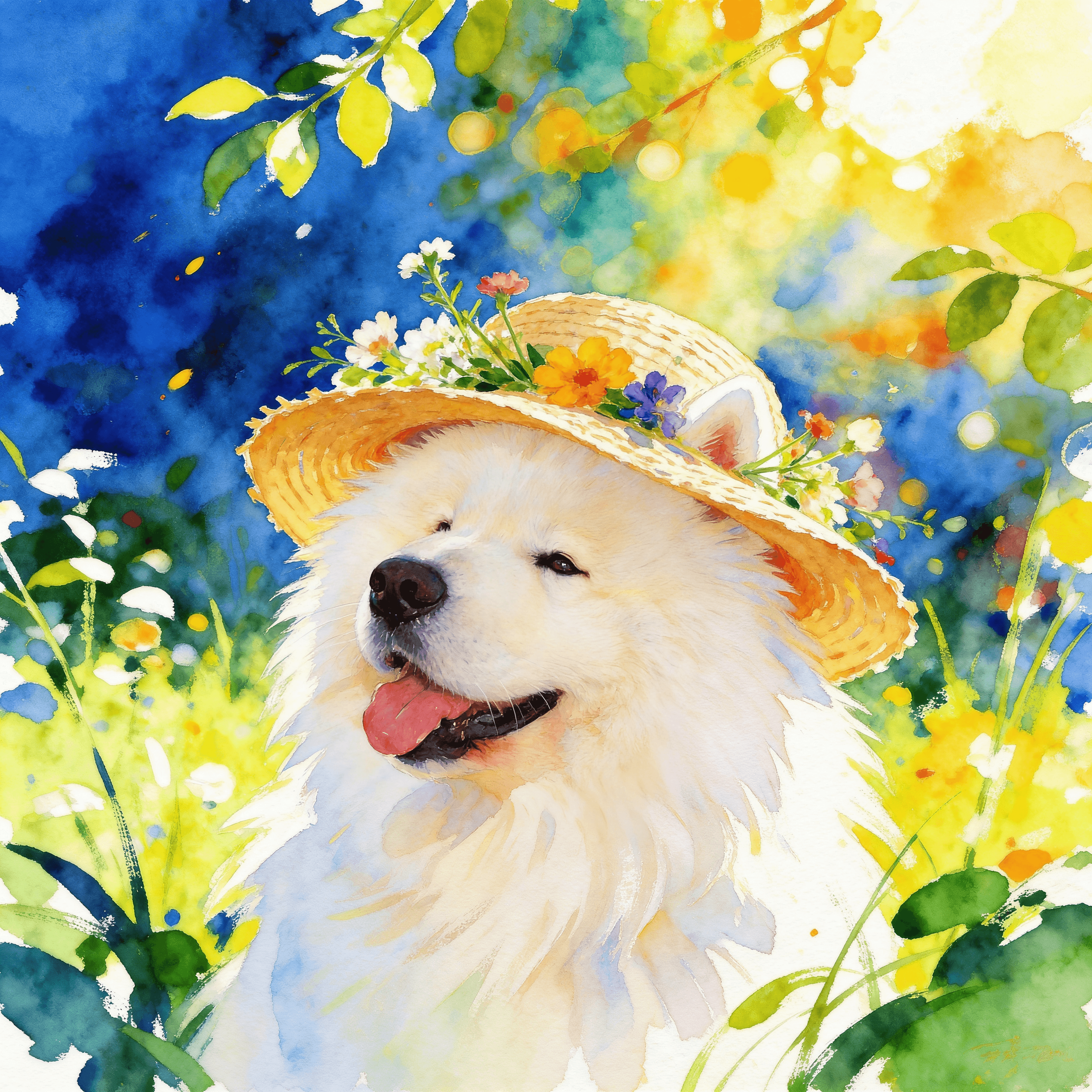 Watercolor style portrait of a dog